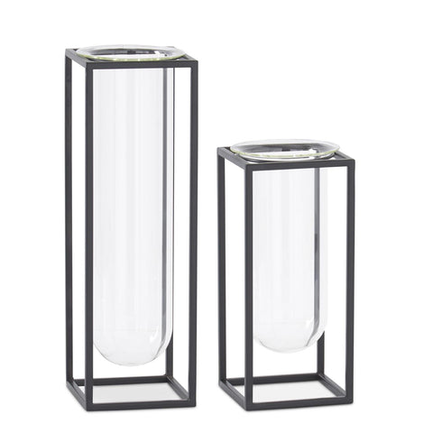 Glass Test Tube Vases in Black Metal Rectangular Frame (2 sizes)