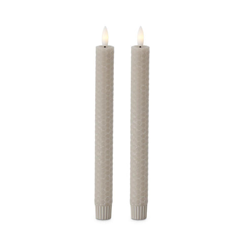 Set of 2 9.75 Inch Taupe Honeycomb LED Taper Candles w/Timer