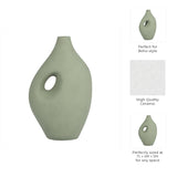 Ceramic Open Center Nomadic Handle Vase - Dark Sage, 12 in.