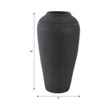 Black 16 in. Terracotta Round Ribbed Floor Vase