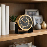 Gold/Black 6 in. Metal Round Modern Solid Table Clock