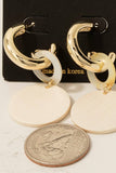 Wood And Shell Link Dangle Hoop Earrings