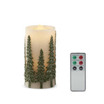 7.75 Inch Green Embossed Trees LED Water Candle w/Timer & Remote