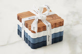 Scalloped Wood Coasters, Square, Maritime Colors, Set of 4