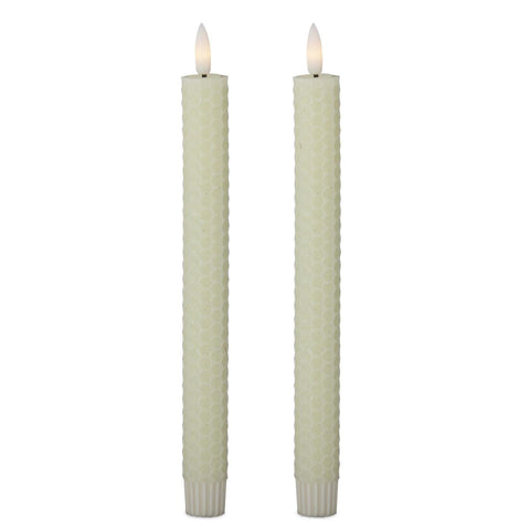 Set of 2 9.75 Inch Cream Honeycomb LED Taper Candles w/Timer