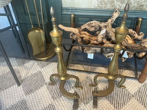 Vintage pair brass cast iron Andirons