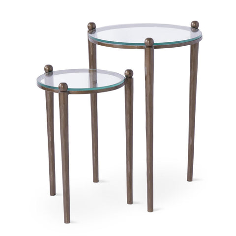 Set of 2 Antique Gold & Glass Nesting Side Drink Tables