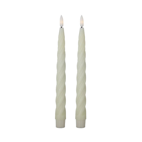 Set of 2 9.75 Inch Cream Spiral LED Taper Candles w/Timer