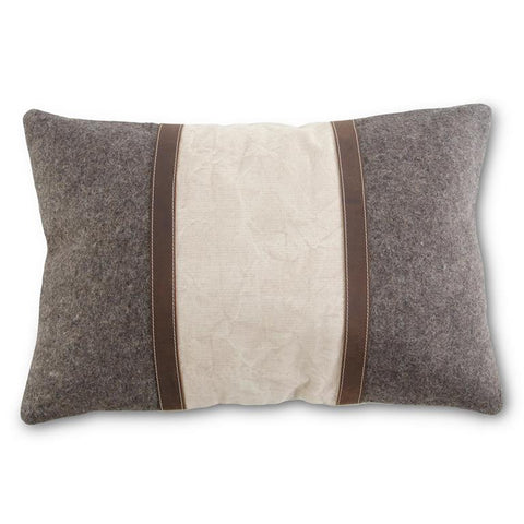 24 Inch Rectangle Stone Washed Canvas Wool Pillow