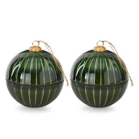 Assorted 7 Inch Green Etched Glass Filled Ornament Candles (2 Scents)