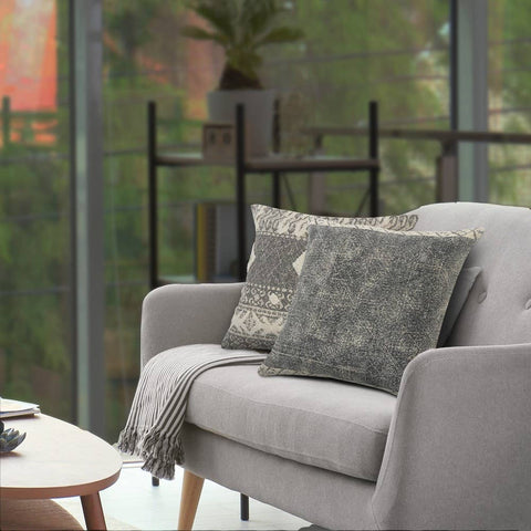 Willy Bordered Modern Rustic Throw Pillow, Gray/White