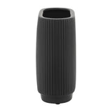 Black 8 in. Ceramic Novelty Modern Oval Ridged Vase