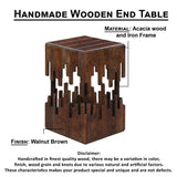 24 Inch Accent Side End Table, Brown Acacia Wood