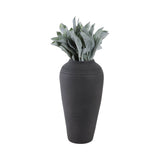Black 16 in. Terracotta Round Ribbed Floor Vase