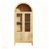 30" Natural Arched Accent Cabinet With Two Glass Panel Doors