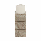 Candle Holder - Ivory Marble Stacked Cubes Pillar, 8 in.