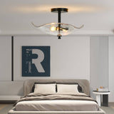 39F Inc. - Black Flush Mount Ceiling Light with Water Ripple Glass Shad