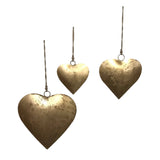 Set of 3 Metal 3-D Hanging Hearts Ornaments W/O Ribbon