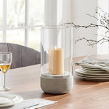 Modern Cool Gray Cement Base Glass Pillar Candle Holder