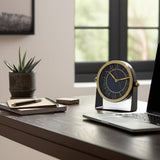 Gold/Black 6 in. Metal Round Modern Solid Table Clock
