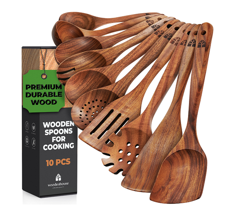 10 pcs Wooden Spoons for Cooking, Wooden Cooking Utensils