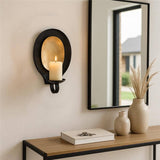 Candle Holder - Black Metal Round Votive Wall Mounted, 9 in.
