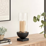 Modern Black Metal Bold Pedestal Glass Pillar Candle Holder