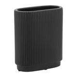 Black 8 in. Ceramic Novelty Modern Oval Ridged Vase
