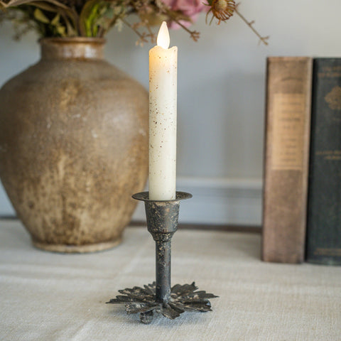 3.75" RUSTIC LEAF TAPER CANDLE HOLDER