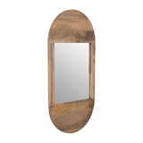 Wall Mirror - Brown Wood Glass Arched Oval Hanging, 34 in.