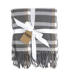 Grey Plaid Throw Blanket with Tassels