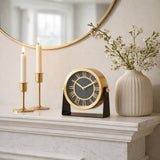Gold/Black 6 in. Metal Round Modern Solid Table Clock