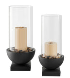 Modern Black Metal Bold Pedestal Glass Pillar Candle Holder