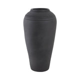 Black 16 in. Terracotta Round Ribbed Floor Vase