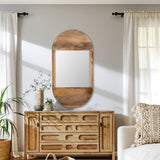 Wall Mirror - Brown Wood Glass Arched Oval Hanging, 34 in.