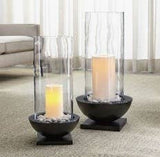 Modern Black Metal Bold Pedestal Glass Pillar Candle Holder