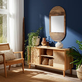 Wall Mirror - Brown Wood Glass Arched Oval Hanging, 34 in.