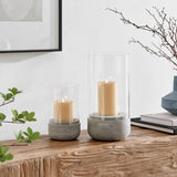 Modern Cool Gray Cement Base Glass Pillar Candle Holder