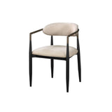 Beige And Black Upholstered Fabric Open Back Dining Arm Chairs
