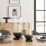 Modern Black Metal Bold Pedestal Glass Pillar Candle Holder