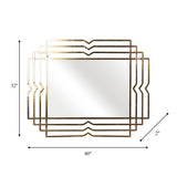 Wall Mirror - Gold Metal Glass Geometric Rectangular, 40 in.