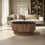 Coffee Table | 34" Round Black Top | Brown Mango Wood