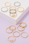 Pearl Stud Mixed Chain 7Pc Band Rings Set