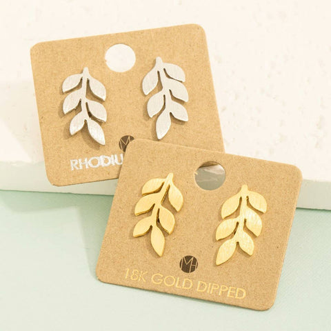 Mini Gold Dipped Leafy Branch Stud Earring