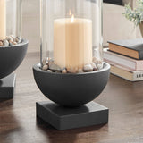 Modern Black Metal Bold Pedestal Glass Pillar Candle Holder