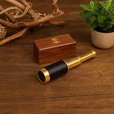 Small Brass Nautical Telescope with Pull-Out Wooden Box