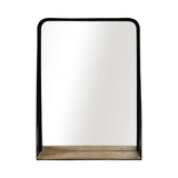 Metal Glass Integrated Shelf Wall Mirror - Black, 30 in.