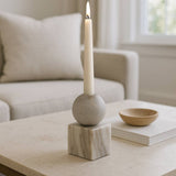 Taper Holder - Beige/White Marble Ball on Cube, 7 in.