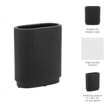 Black 8 in. Ceramic Novelty Modern Oval Ridged Vase