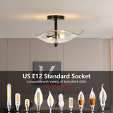 39F Inc. - Black Flush Mount Ceiling Light with Water Ripple Glass Shad